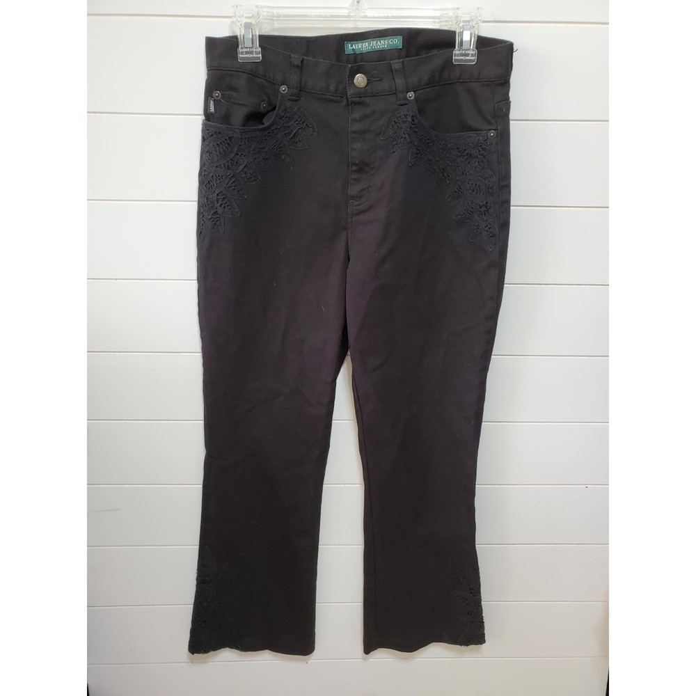 Lauren Jeans Co Ralph Lauren womens size 6 crop black on black doily denim jeans
